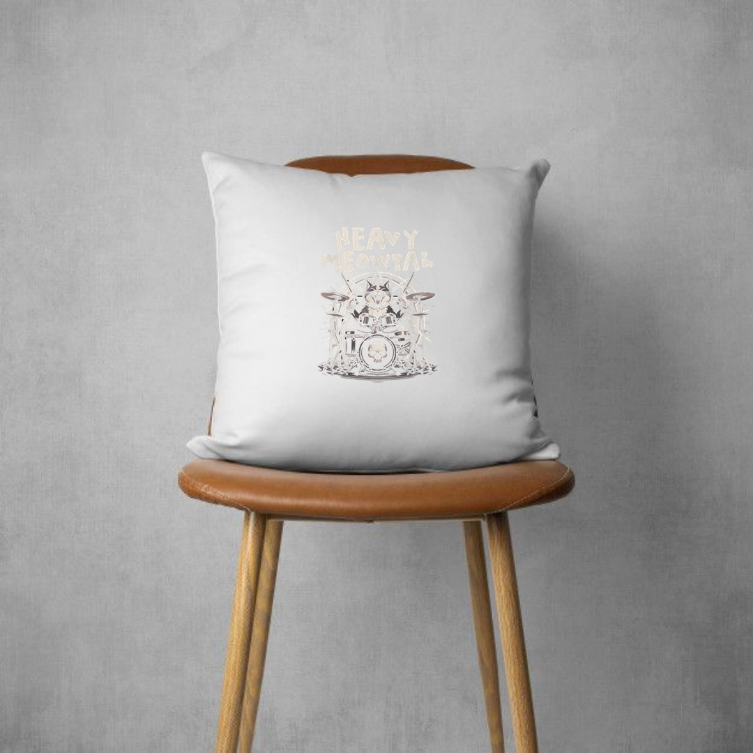 Heavy Meowtal Funny Cat Playing Drums Drummer Cat Meow Pillows