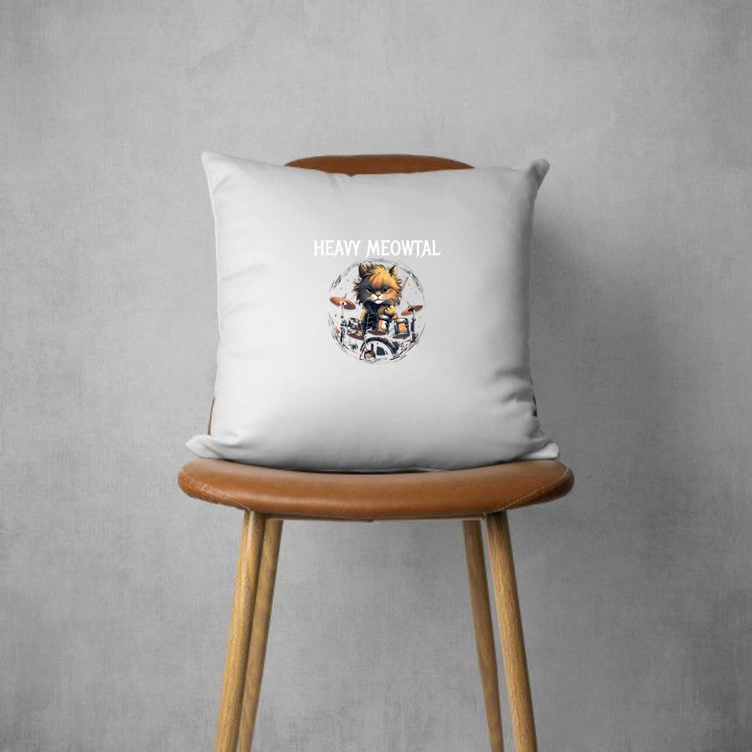 Heavy Metal Cat Drummer Cat Playing Drum Meowtal Pillows