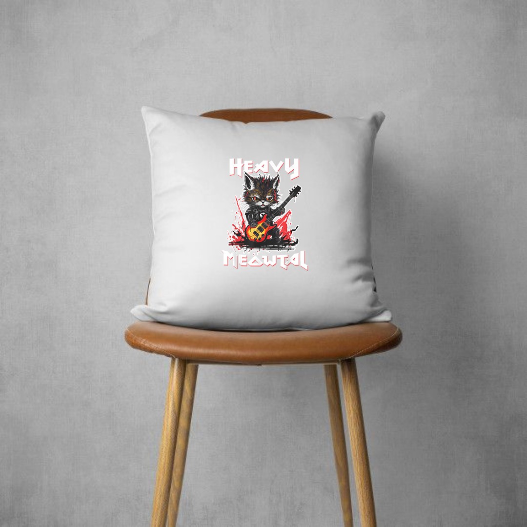 Heavy Metal Cat Playing Guitar Rock Cat Music Heavy Meowtal Pillows