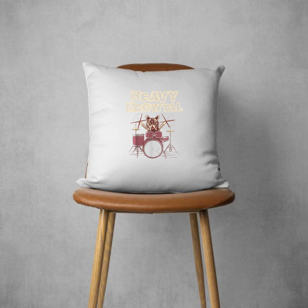 Heavy Metal Headbanger Gift Drummer Cat Playing Drum Meowtal Pillows