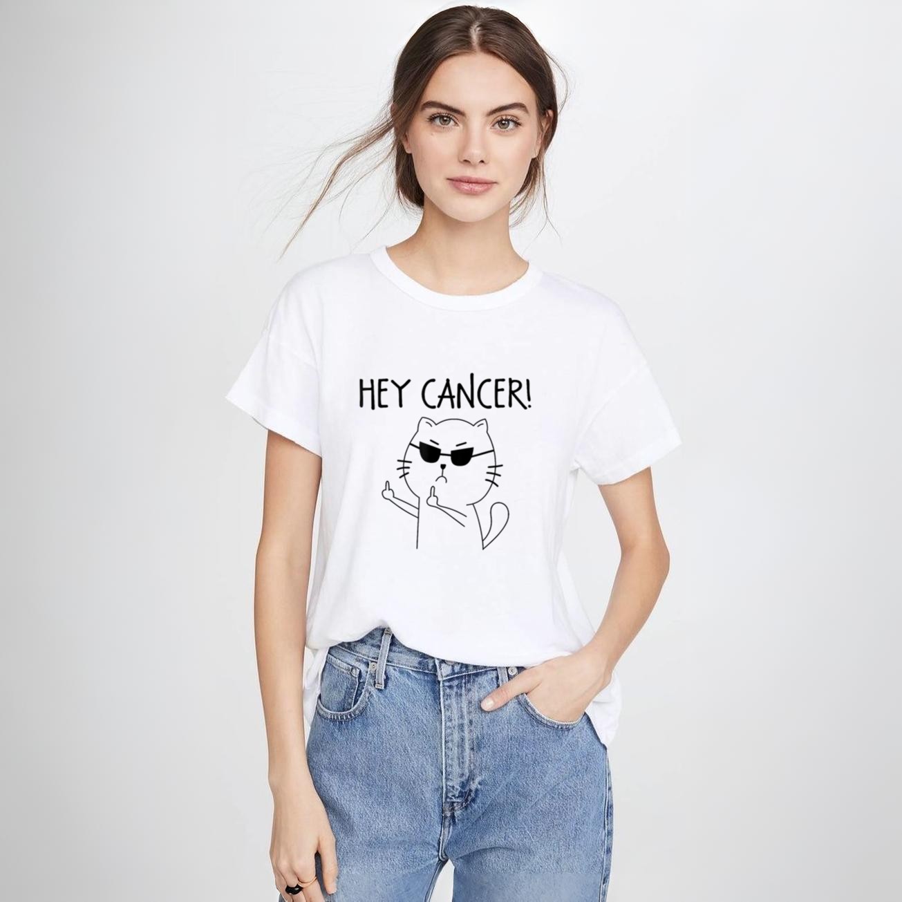 Hey Cancer F Funny Cat Middle Finger T-Shirt