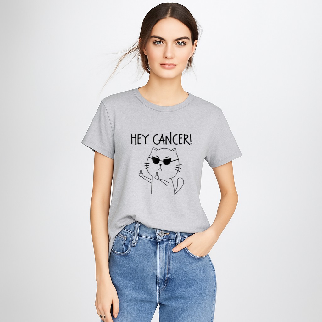 Hey Cancer F Funny Cat Middle Finger T-Shirt