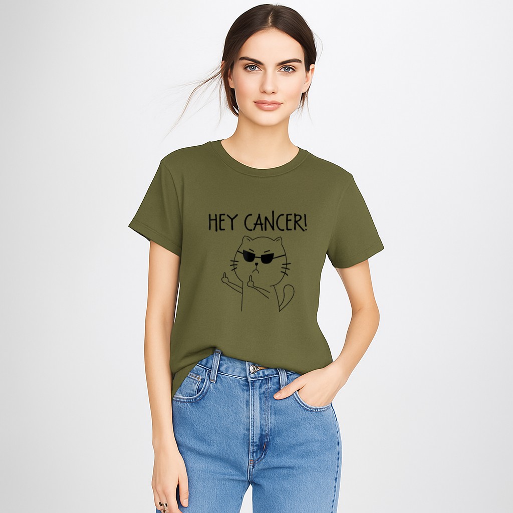 Hey Cancer F Funny Cat Middle Finger T-Shirt