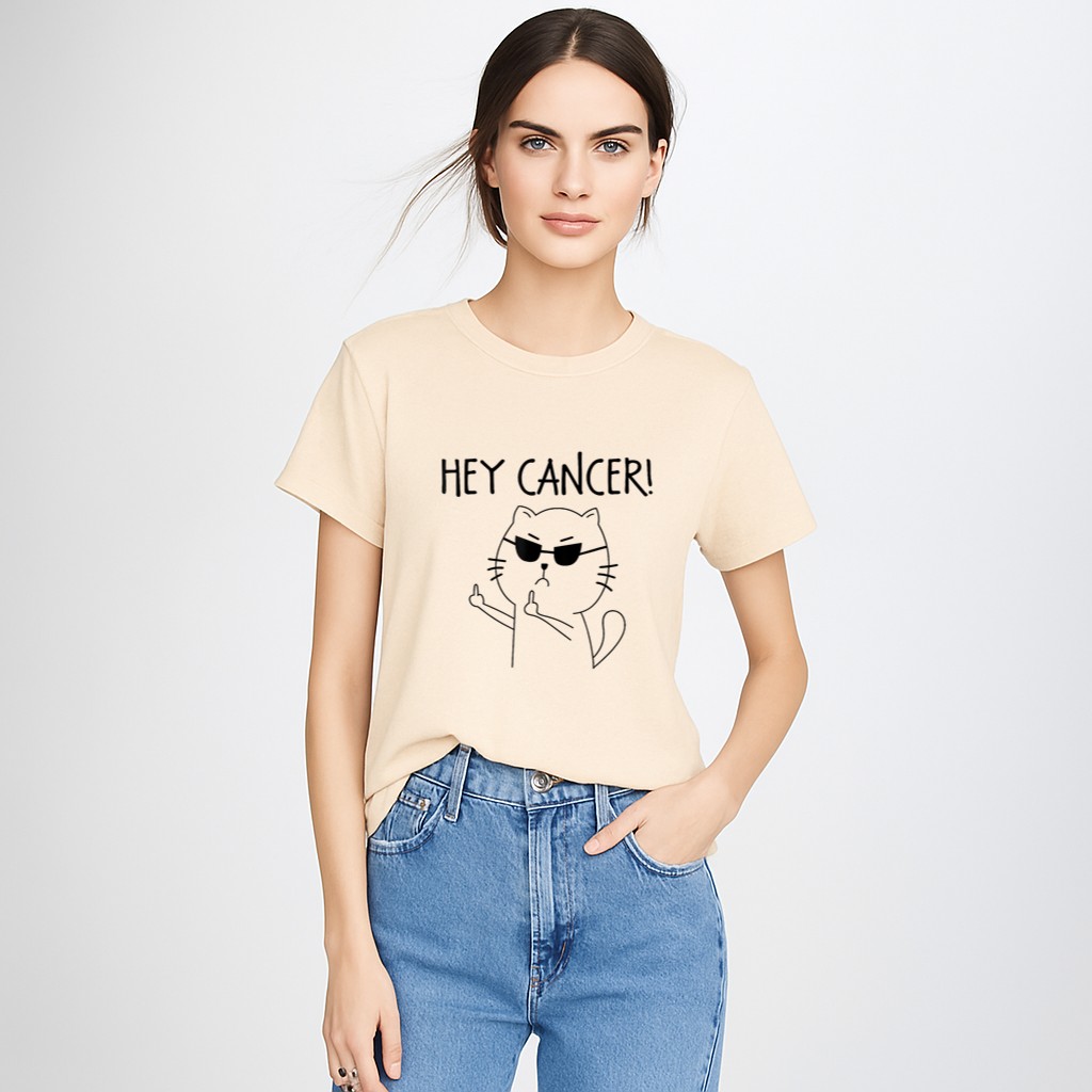 Hey Cancer F Funny Cat Middle Finger T-Shirt