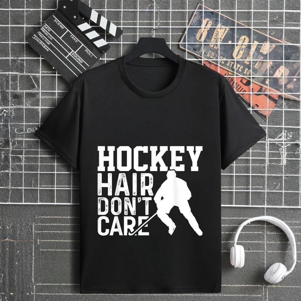 Hockey Hair Don't Care Funny Hockey T-Shirt