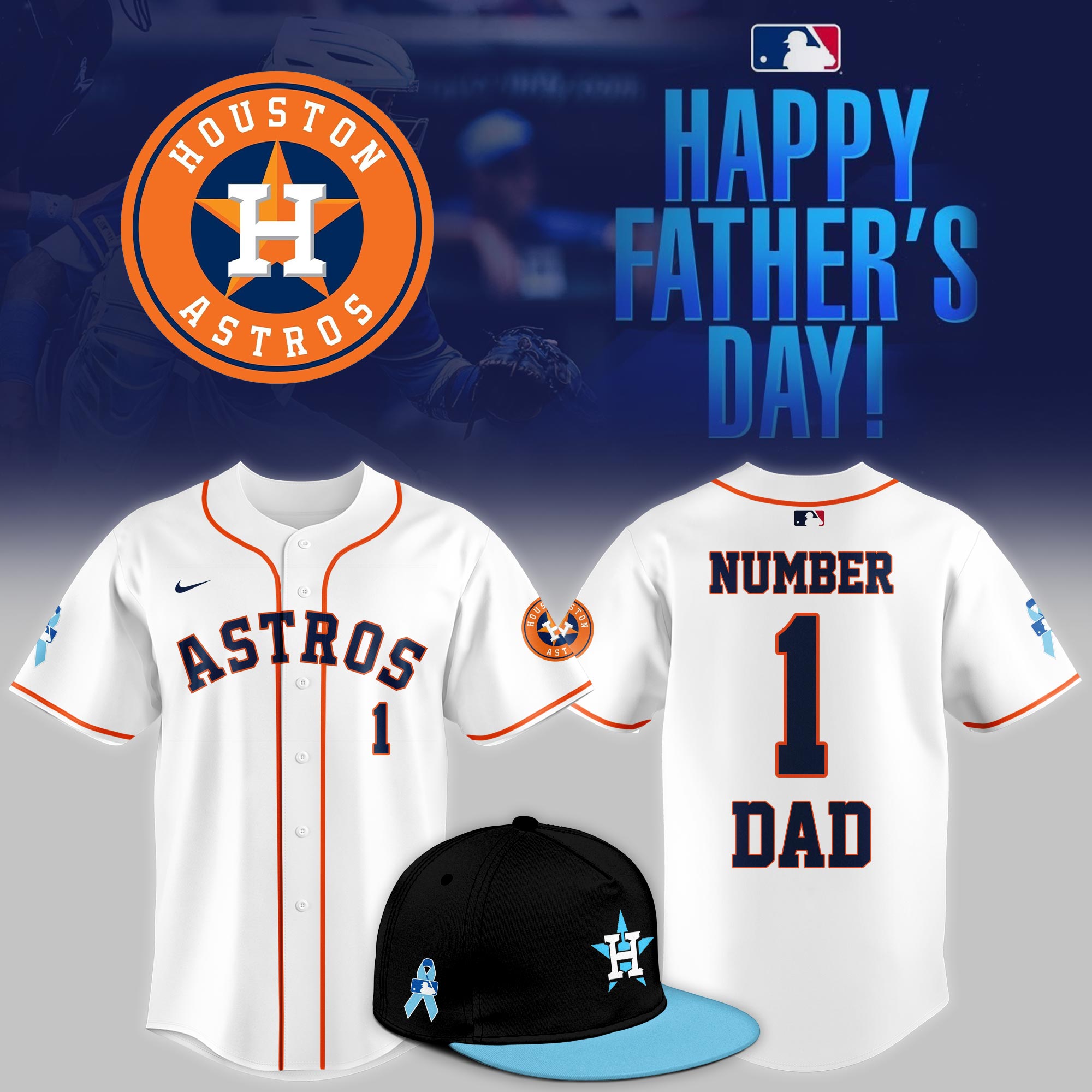 Houston Astros 2025 Fathers Day Number 1 Dad Jersey Baseball Coach Gift Ideas
