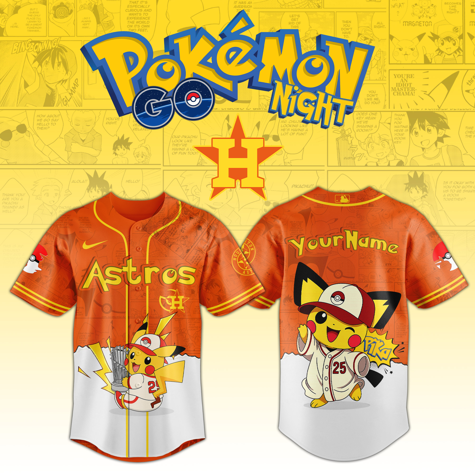 Houston Astros MLB x PokÃ©mon GO Night Personalized Baseball Jersey For Fans