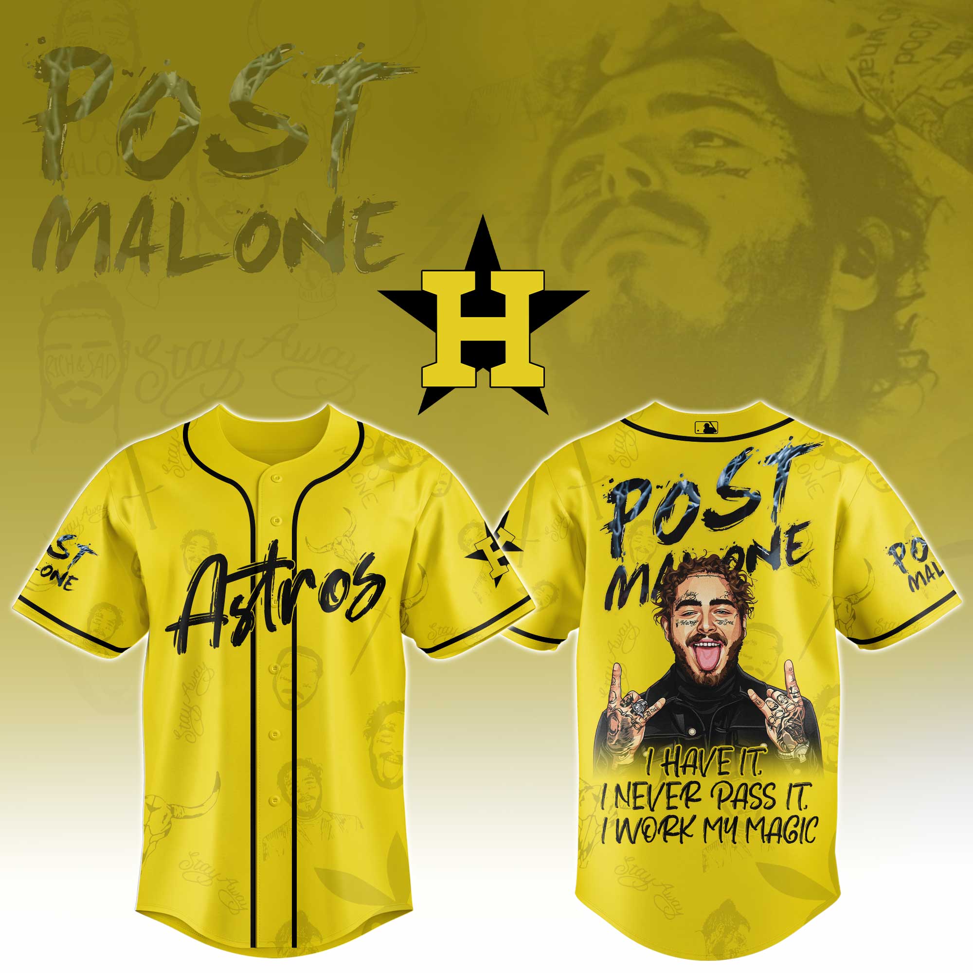 Houston Astros MLB x Post Malone Tour Personalized Baseball Jersey For Fans