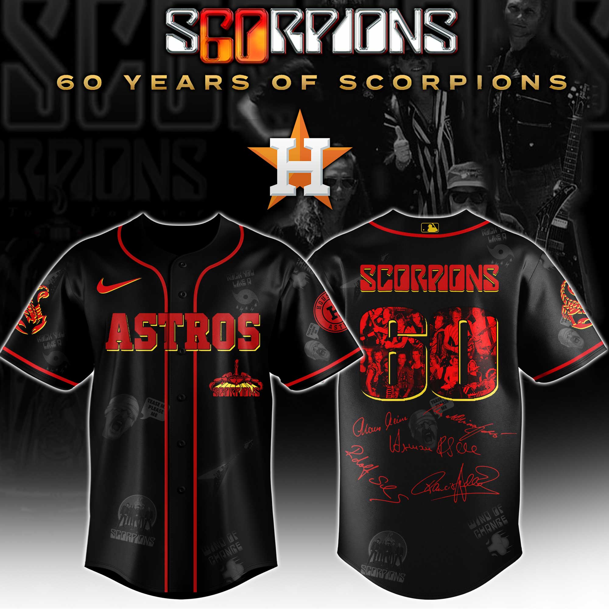 Houston Astros MLB x Scorpions 60th Anniversary Tour Personalized Baseball Jersey For Fans