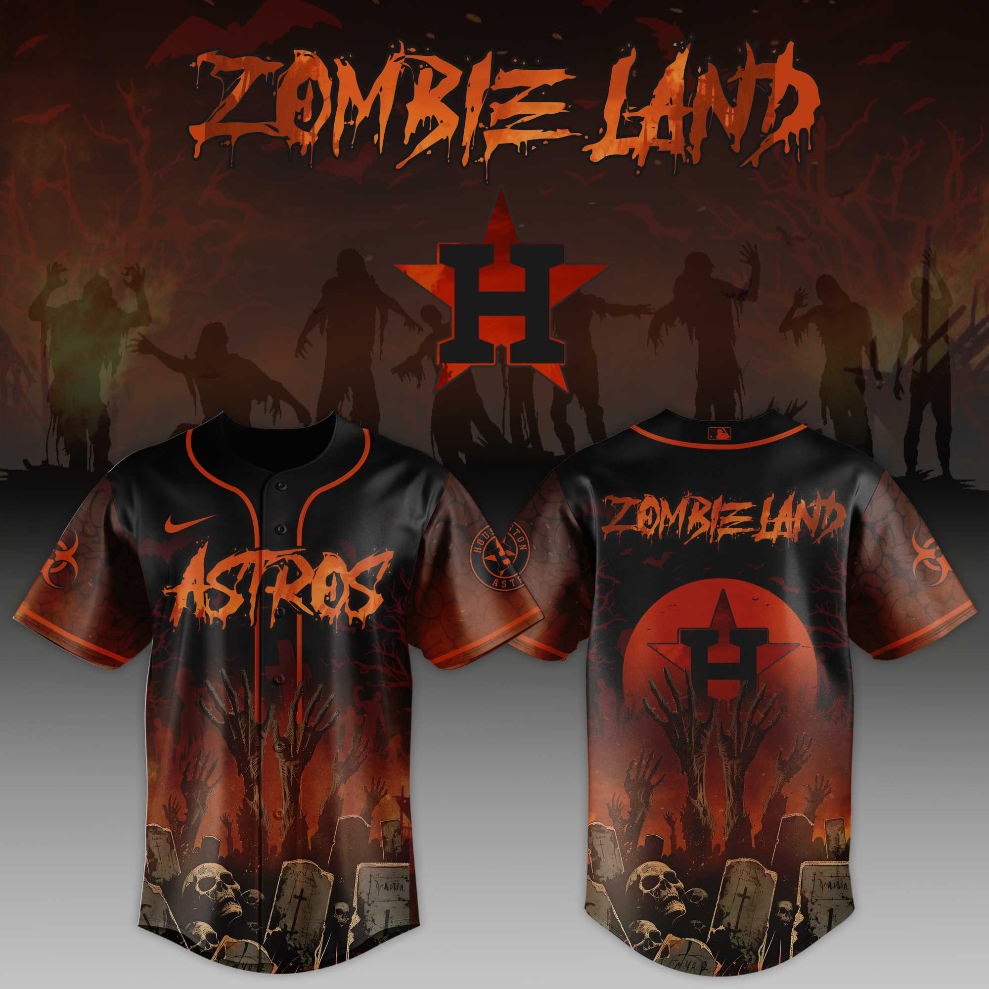 Houston Astros MLB x Zombie Land Personalized Baseball Jersey For Fans