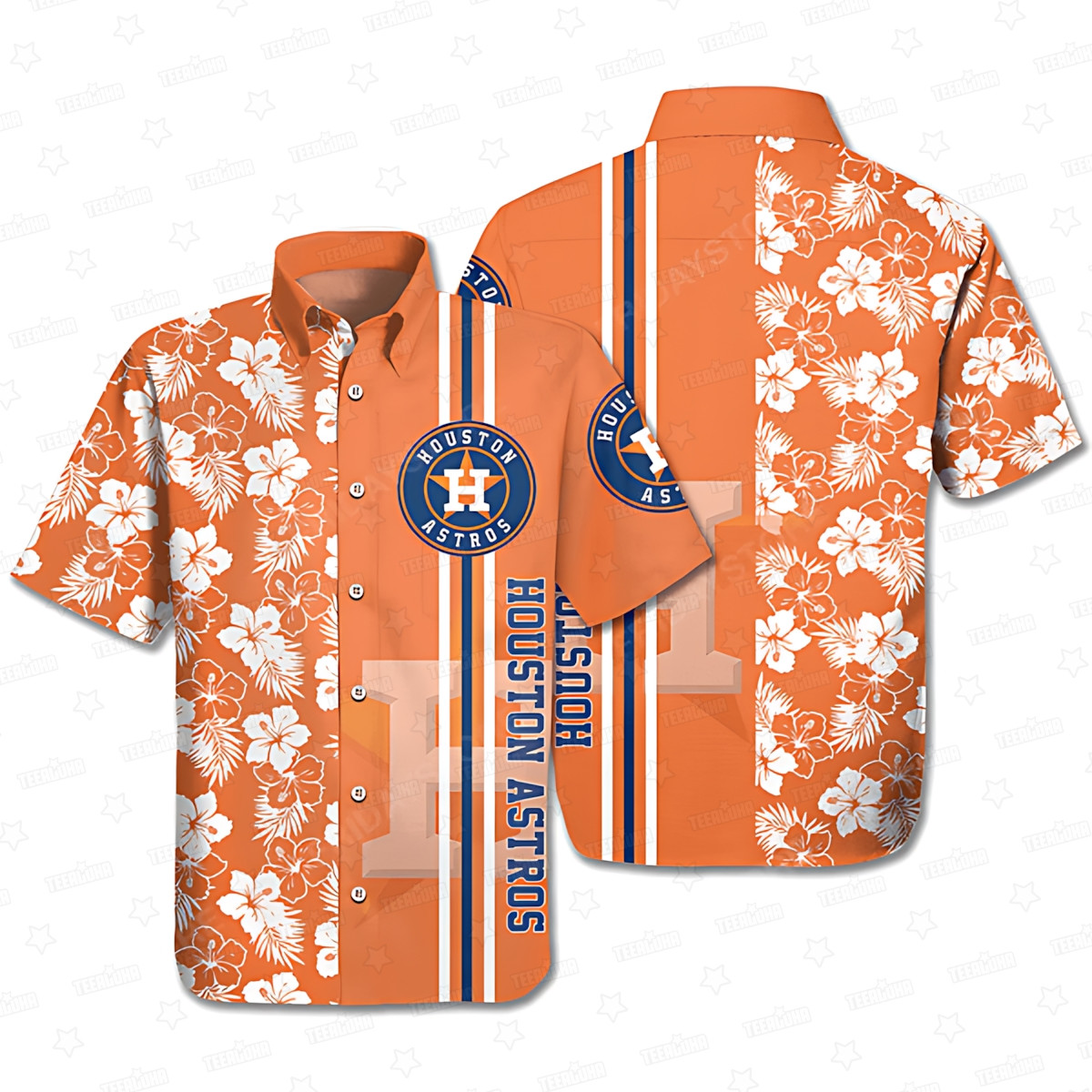 Houston Astros Orange Hibiscus Stripe Aloha Hawaiian Shirt for Men And Women Gift For Sport Music Fans