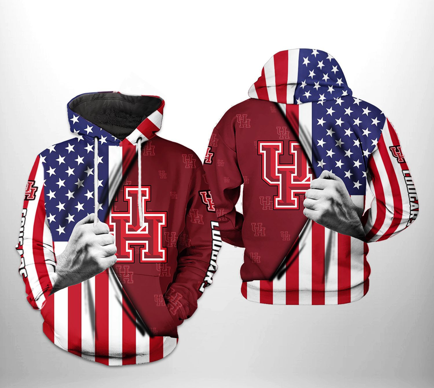 Houston Cougars NCAA US Flag Hoodie Zip Hoodie