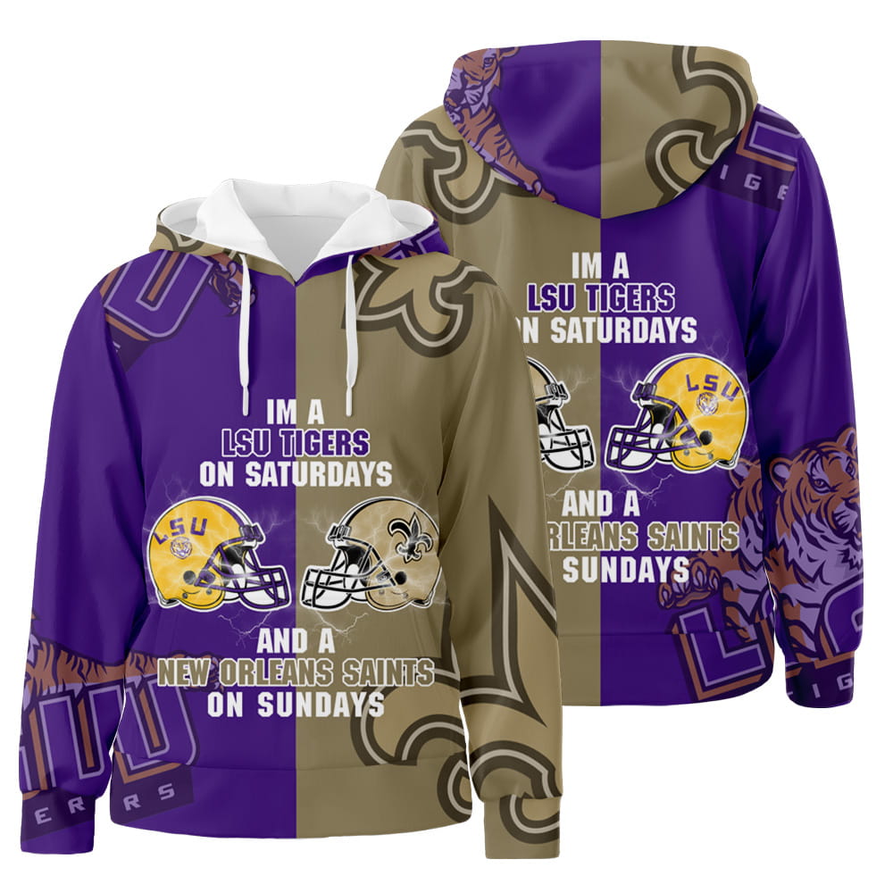 Iâ€™m a LSU Tigers on Saturdays and New Orleans Saints 3D All Over Print Hoodie Zip-Up Hoodie