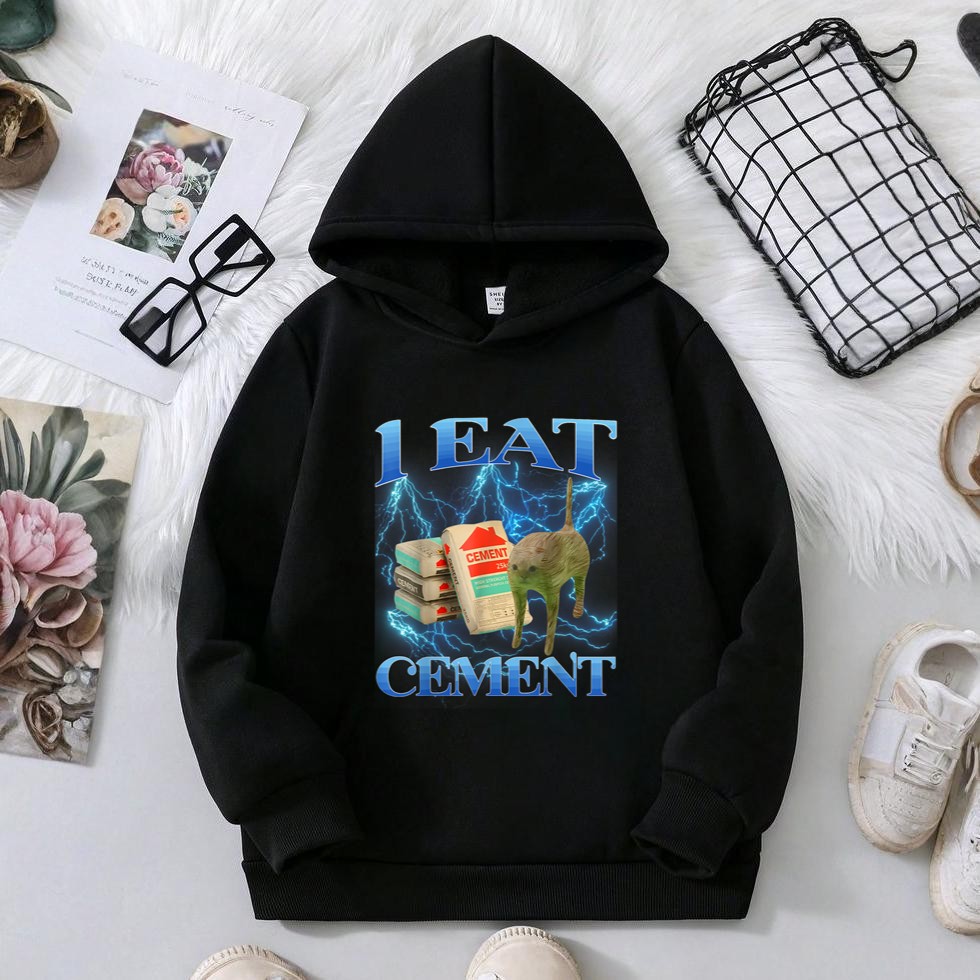 I Eat Cement Funny Cat Meme Internet Memes Funny Memes GenZ Hoodie