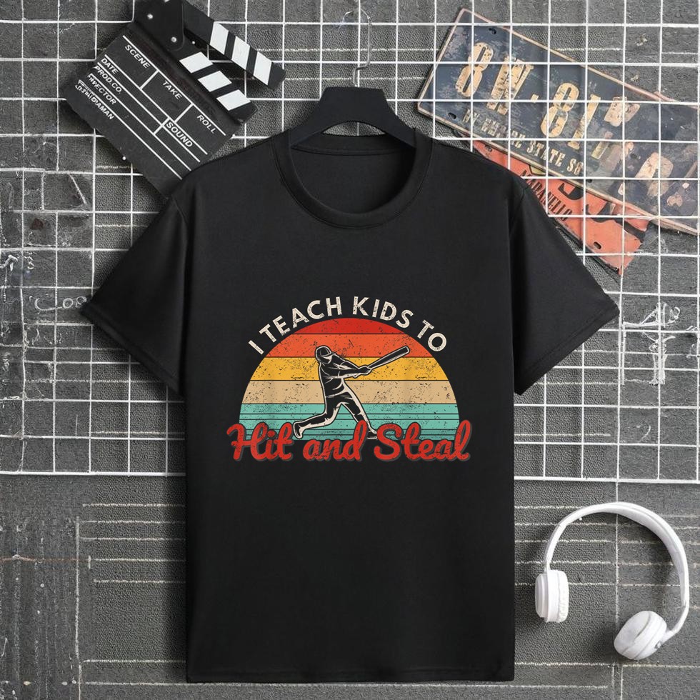 I Teach Kids To Hit And Steal Funny Retro Vintage Baseball T-Shirt
