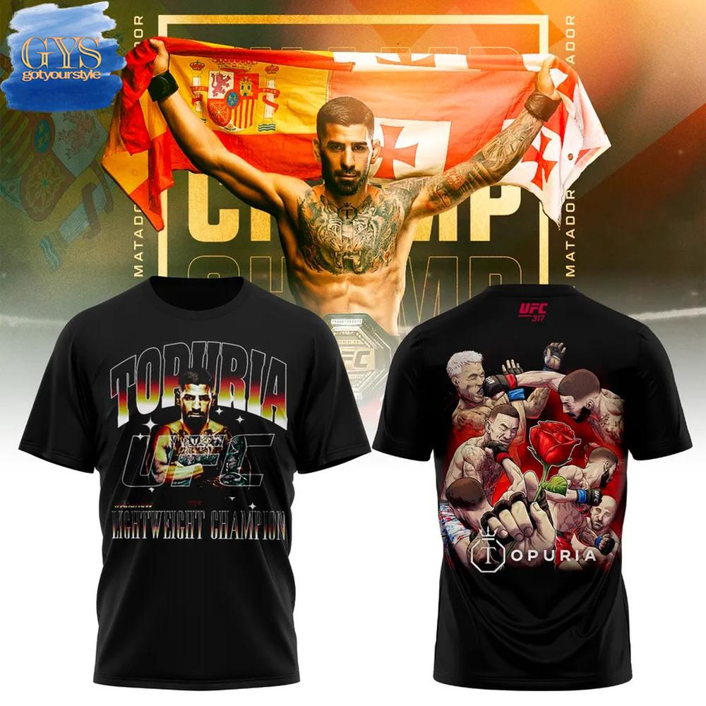 Ilia Topuria UFC 317 World Men's Lightweight Champion Winner T-Shirt Premium Merchandises
