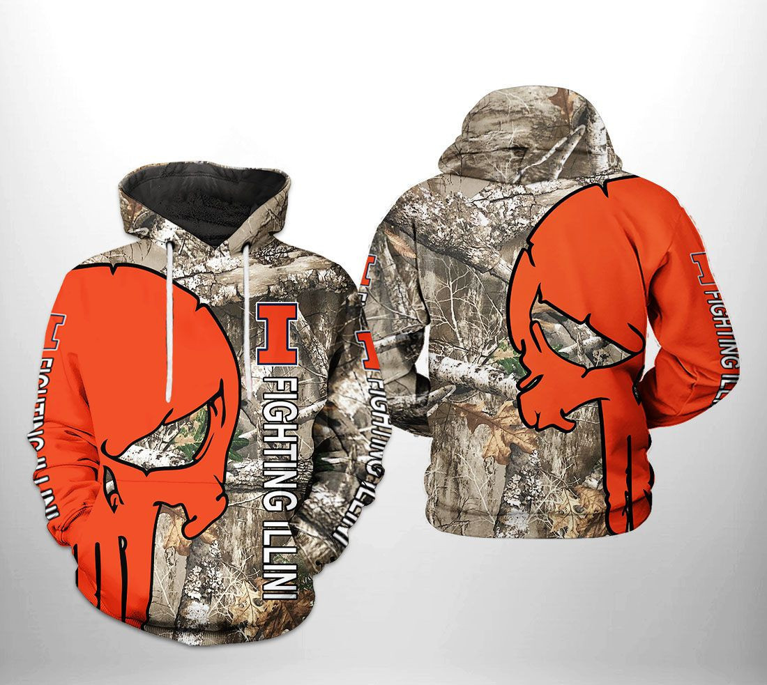 Illinois Fighting Illini NCAA Camo Veteran Hunting Hoodie  Zip Hoodie