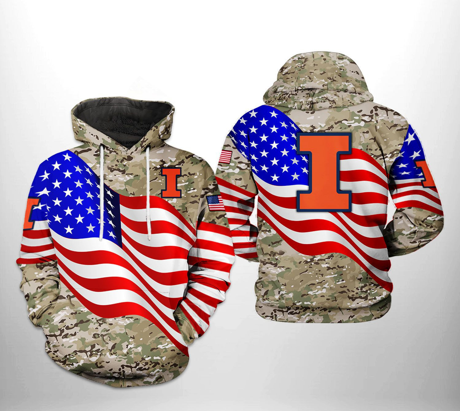 Illinois Fighting Illini NCAA US Flag Camo Veteran Hoodie  Zip Hoodie