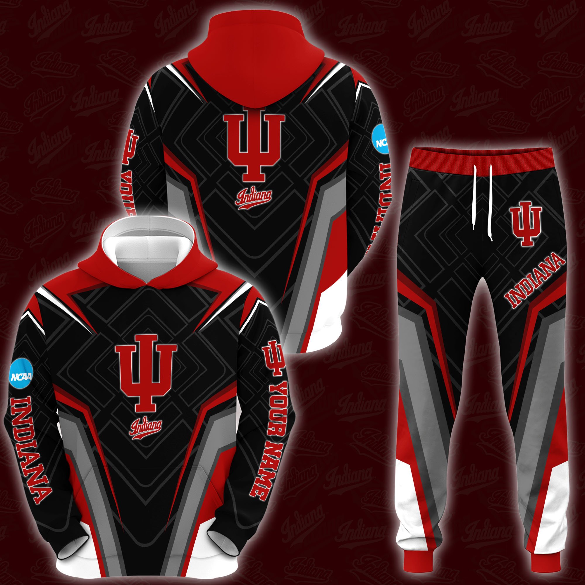 Indiana Hoosiers Hoodie Joggers Set Custom Your name, Sport Zip Up Hoodie Joggers Set, Sport Gifts For Fan, Indiana Hoosiers Hoodie LT83 Gift For Sport Music Fans