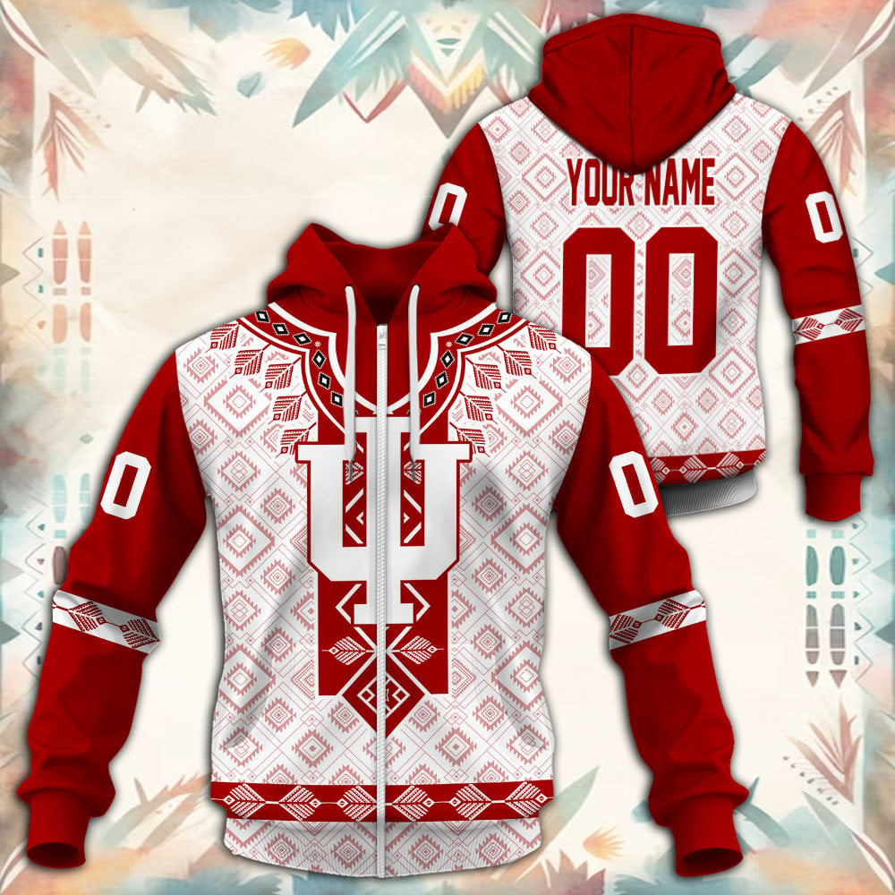 Indiana Hoosiers Native Tribal Custom Name And Number 3D printed Sweatshirt Hoodie Zipped Hoodie