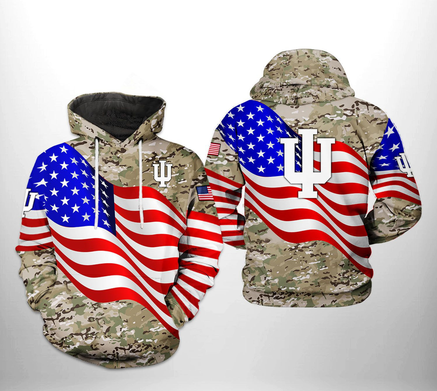 Indiana Hoosiers NCAA US Flag Camo Veteran Hoodie  Zip Hoodie