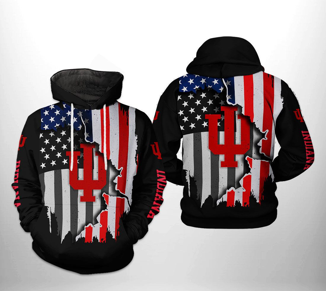 Indiana Hoosiers NCAA US Flag Hoodie  Zip Hoodie Version 1392