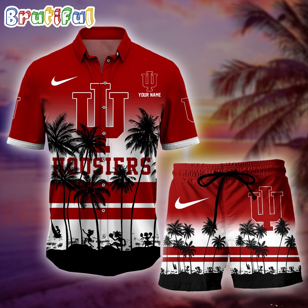 Indiana Hoosiers Palm Tree Summer Hawaiian Shirt, NCAA Sport Summer Hawaiian Set, Summer Beach Short Gift For Sport Music Fans
