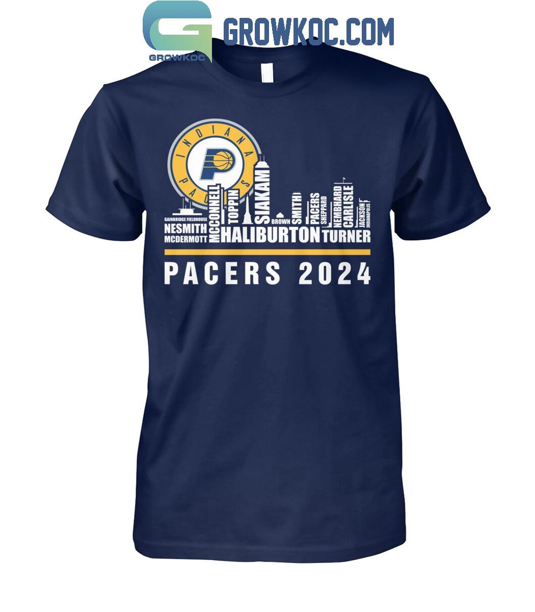 Indiana Pacers Basketball Team 2024 Skyline Player Name T-Shirt