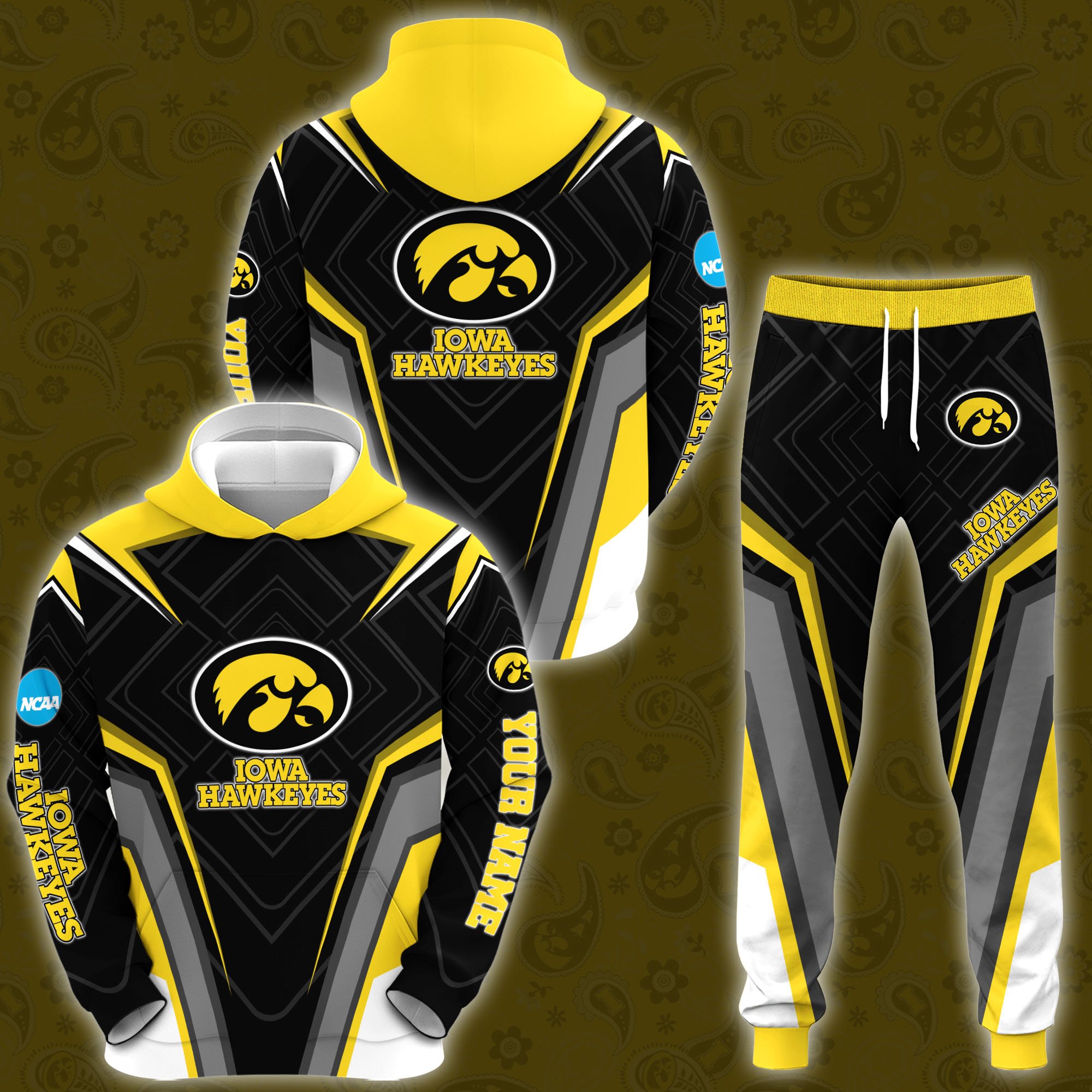 Iowa Hawkeyes Hoodie Joggers Set Custom Your name, Sport Zip Up Hoodie Joggers Set, Sport Gifts For Fan, Iowa Hawkeyes Hoodie AZ17 Gift For Sport Music Fans