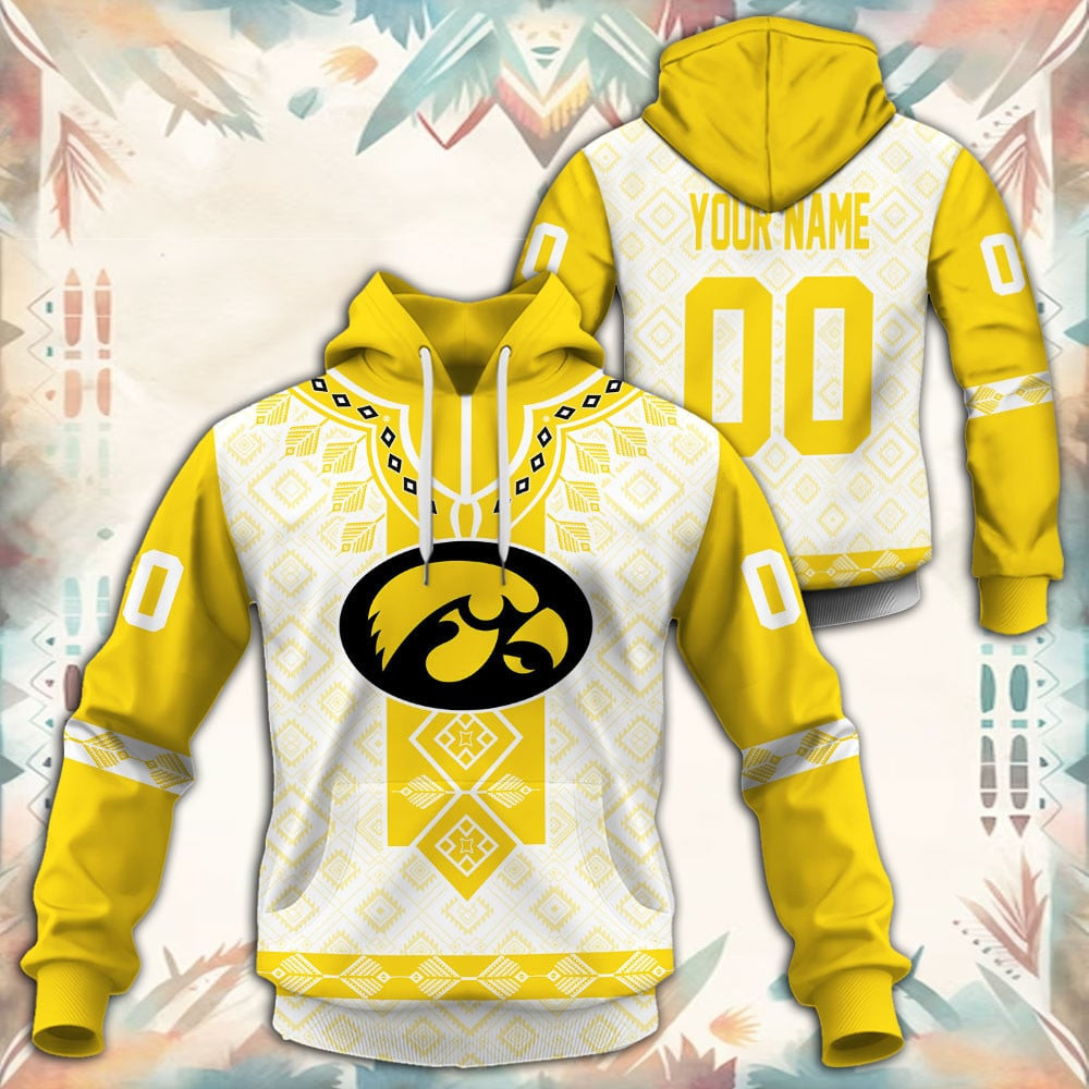 Iowa Hawkeyes Native Tribal Custom Name And Number 3D printed Sweatshirt Hoodie Zipped Hoodie