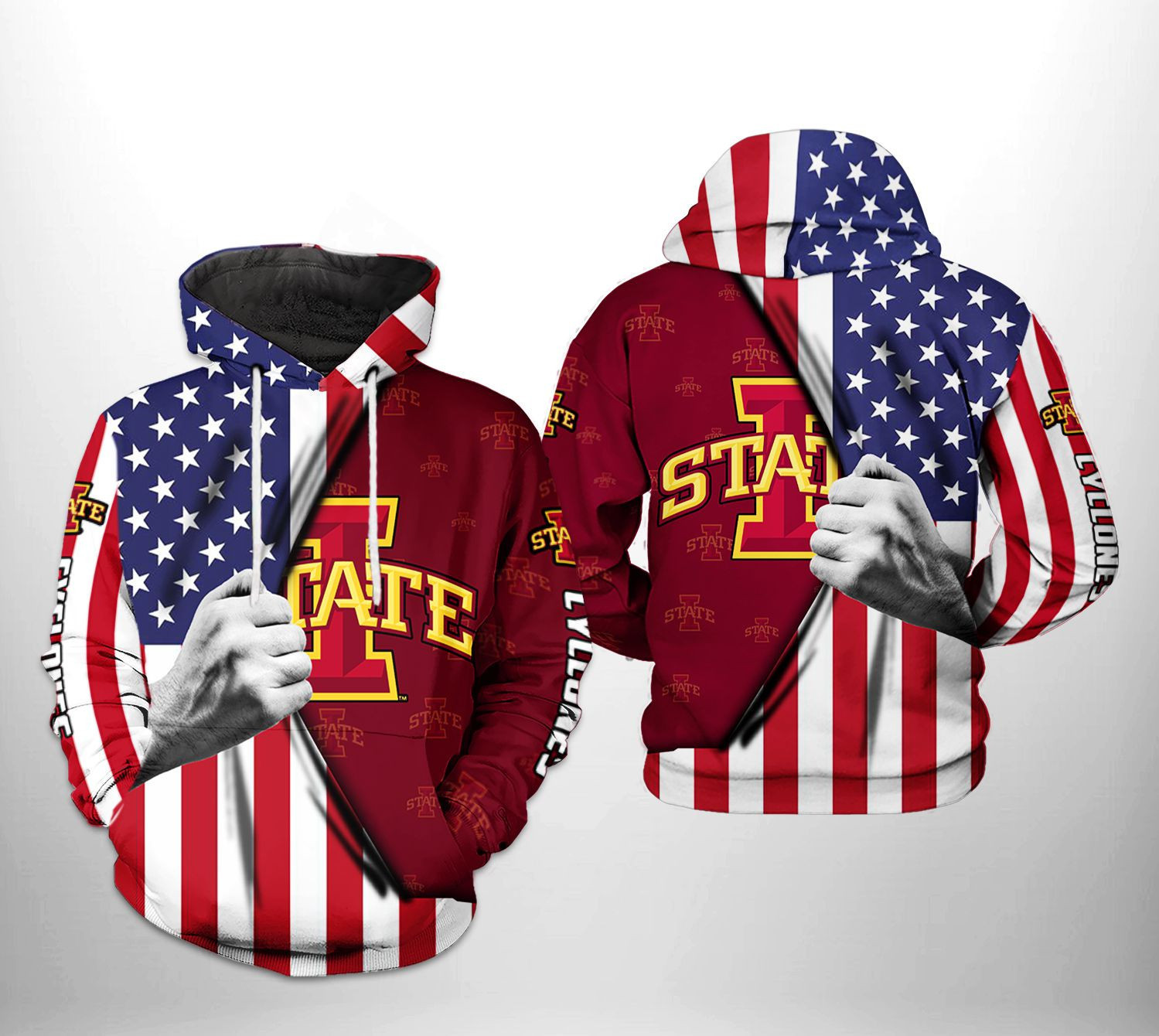 Iowa State Cyclones NCAA US Flag Hoodie  Zip Hoodie Version 988