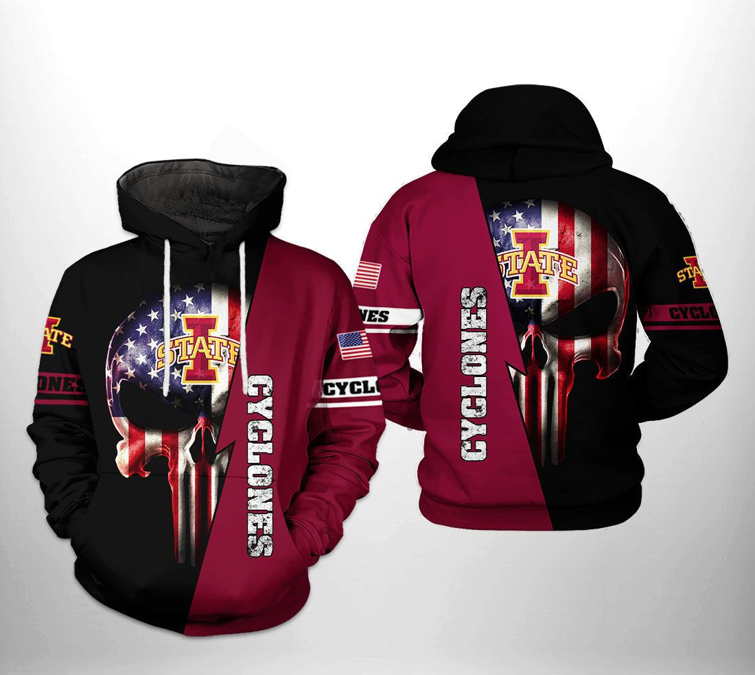 Iowa State Cyclones NCAA US Flag Skull Hoodie  Zip Hoodie