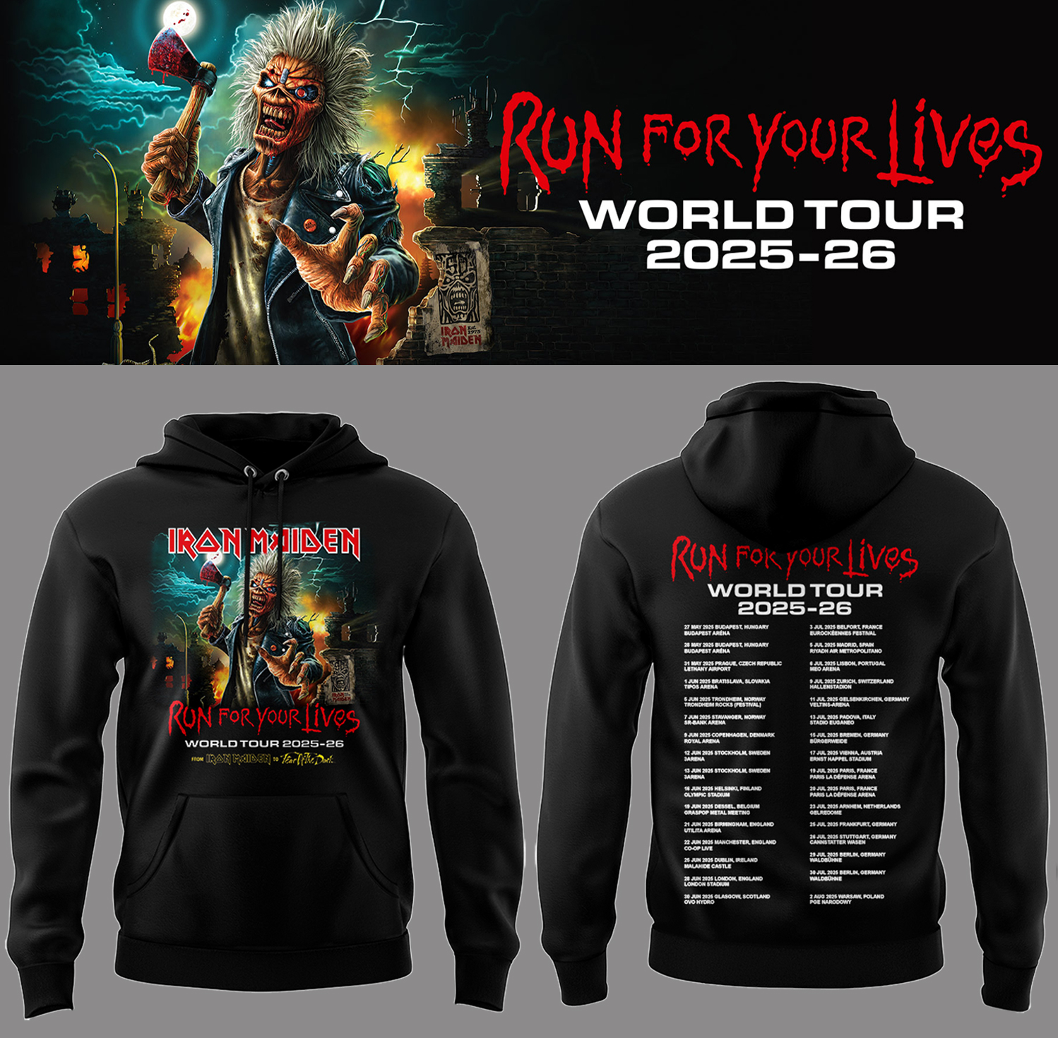 Iron Maiden World Tour 25-26 Run For Your Life Black Hoodie Gift For Fans