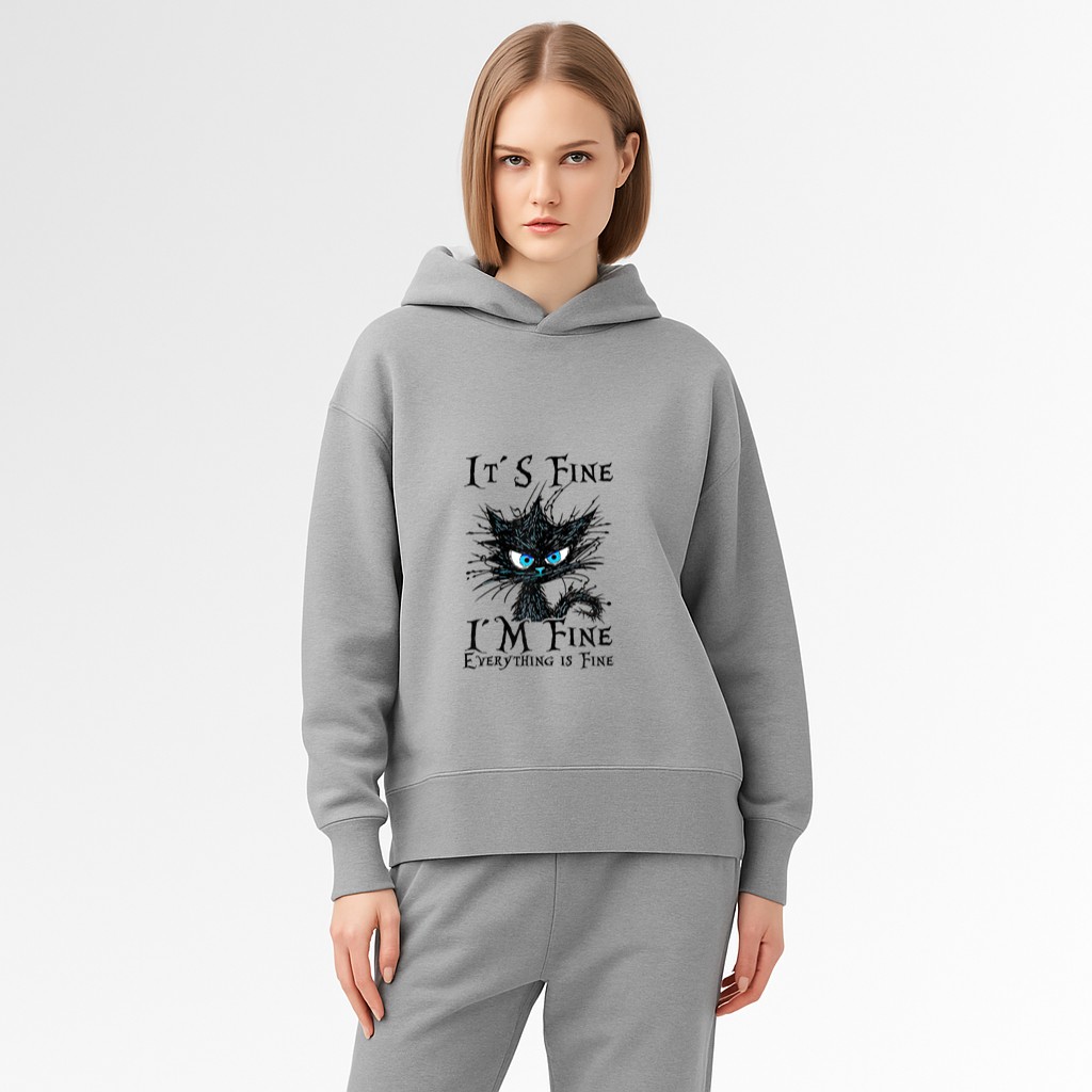 It´s fine im fine everything is fine  funny black cat Hoodie