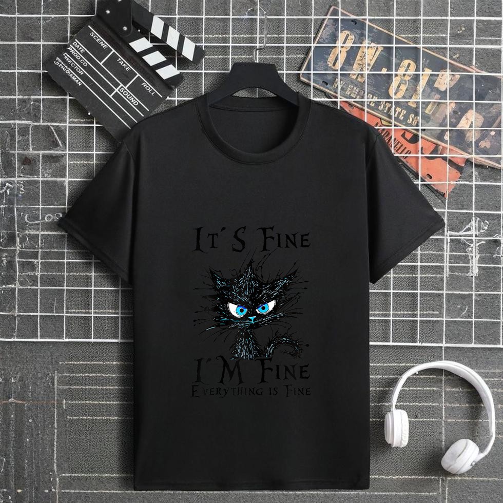 It´s fine im fine everything is fine  funny black cat T-Shirt