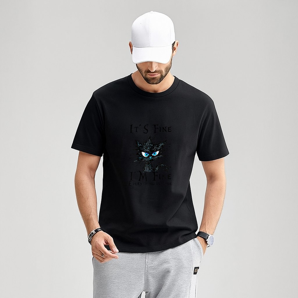 It´s fine im fine everything is fine  funny black cat T-Shirt