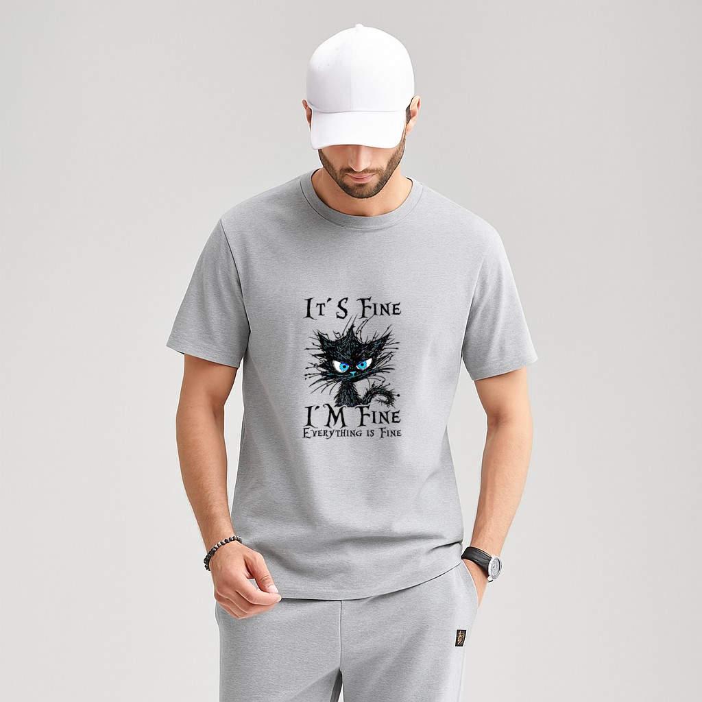 It´s fine im fine everything is fine  funny black cat T-Shirt