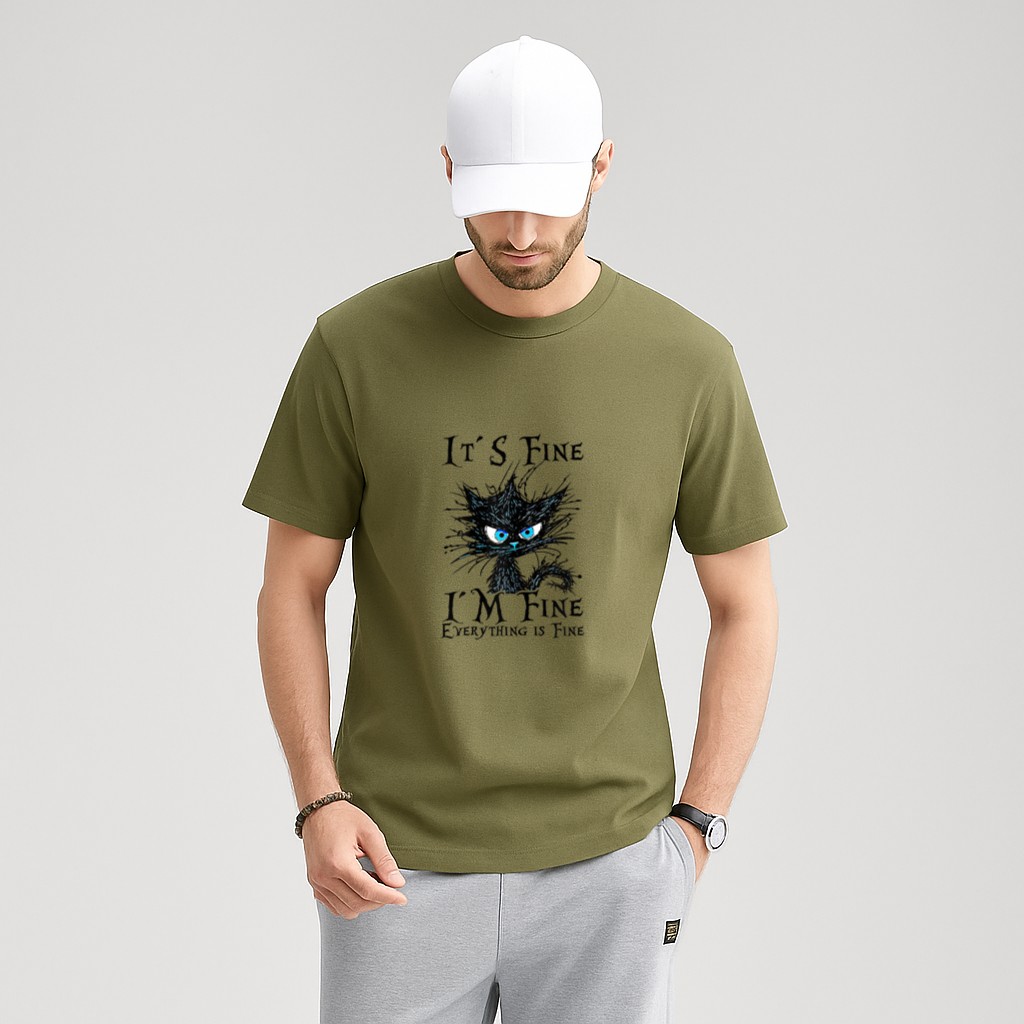 It´s fine im fine everything is fine  funny black cat T-Shirt