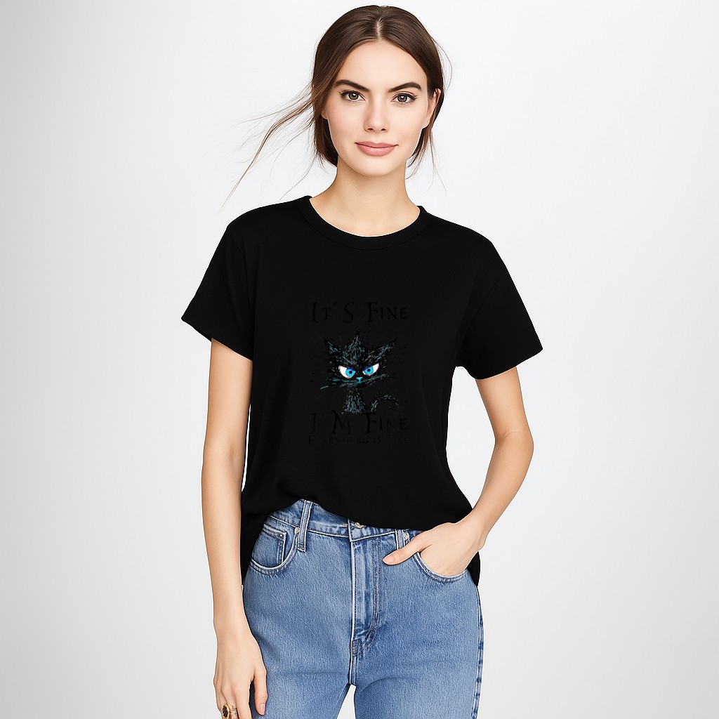It´s fine im fine everything is fine  funny black cat T-Shirt