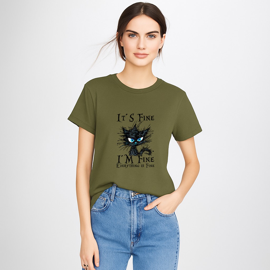 It´s fine im fine everything is fine  funny black cat T-Shirt