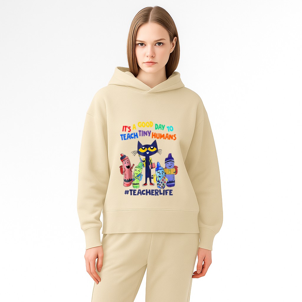 It's A Good Day To Teach Tiny Humans Teacher Life Cat Crayon Hoodie