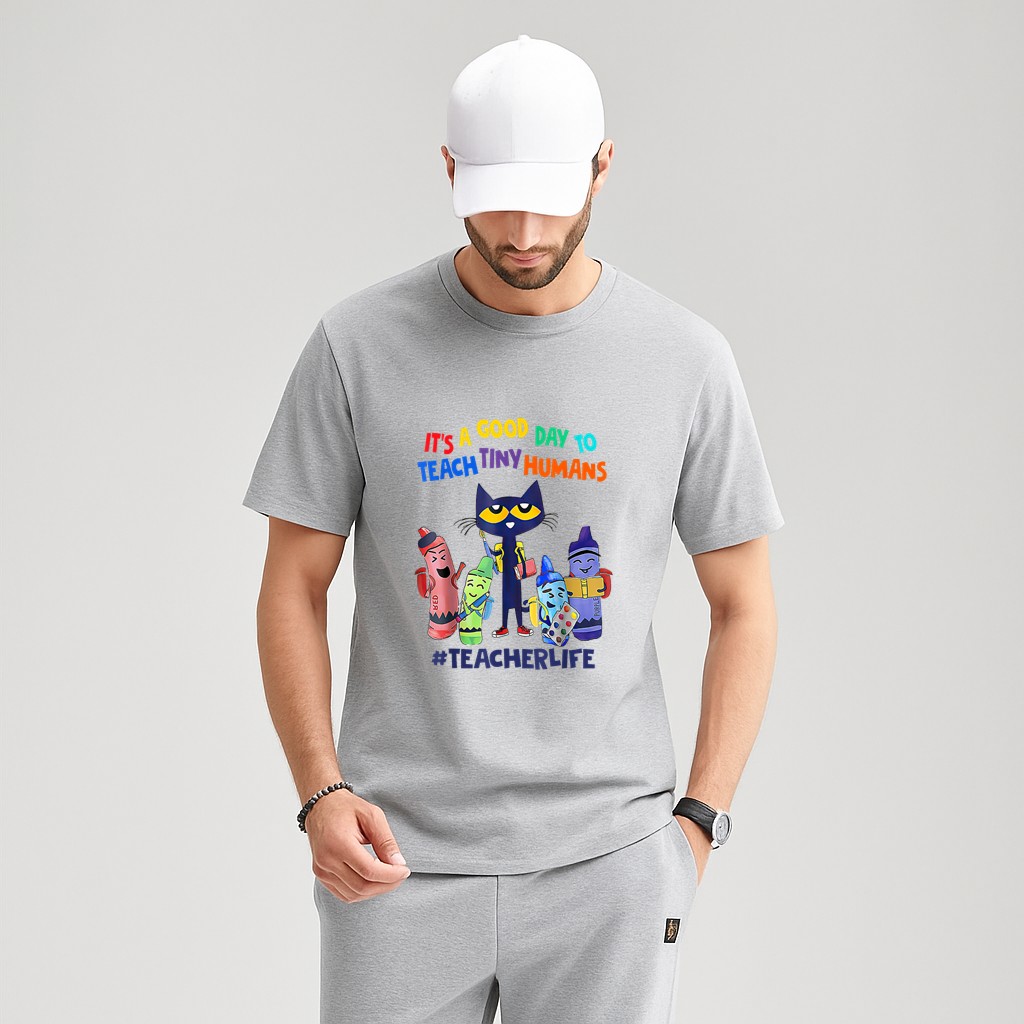 It's A Good Day To Teach Tiny Humans Teacher Life Cat Crayon T-Shirt