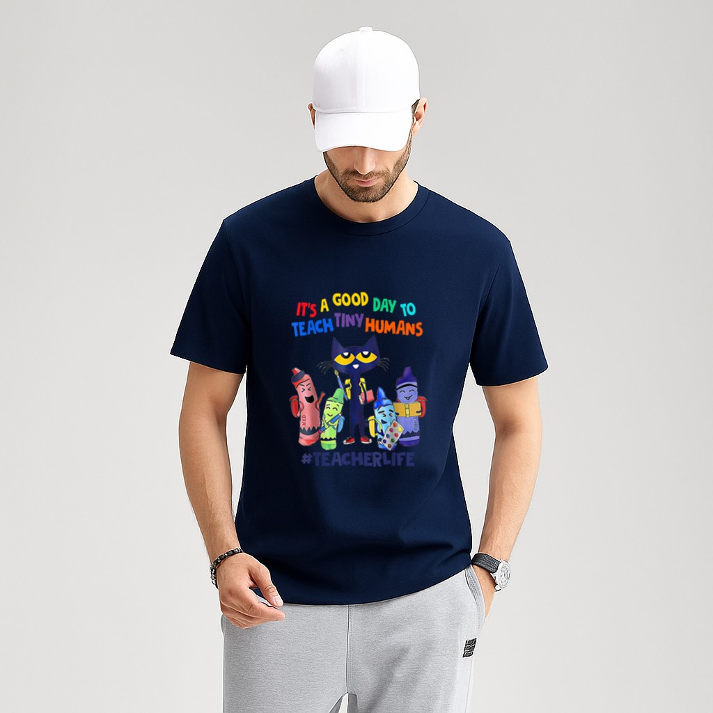 It's A Good Day To Teach Tiny Humans Teacher Life Cat Crayon T-Shirt