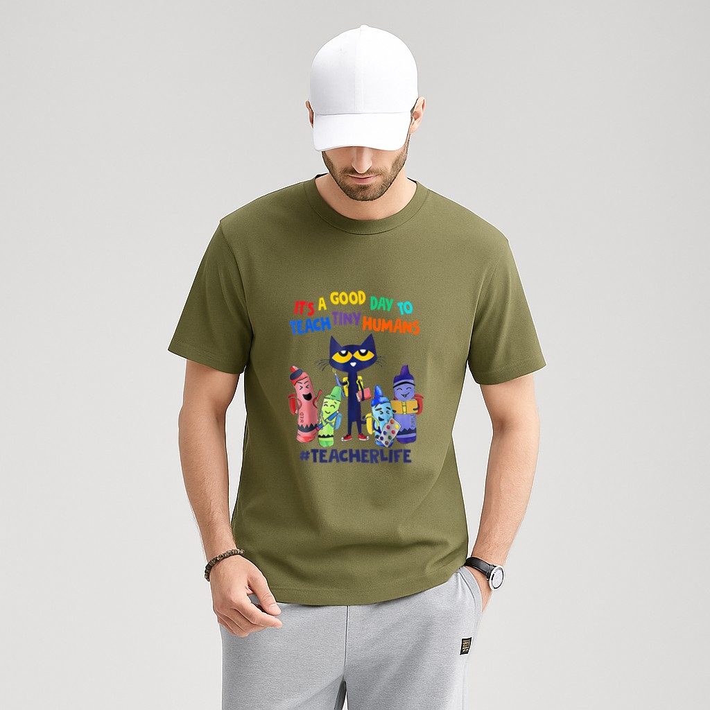 It's A Good Day To Teach Tiny Humans Teacher Life Cat Crayon T-Shirt