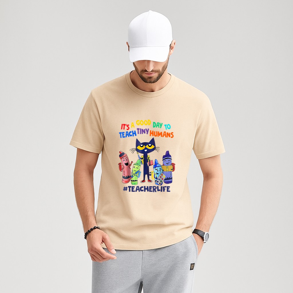 It's A Good Day To Teach Tiny Humans Teacher Life Cat Crayon T-Shirt
