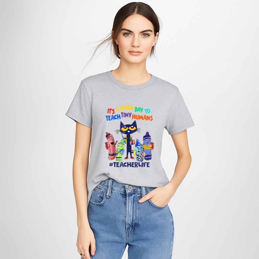 It's A Good Day To Teach Tiny Humans Teacher Life Cat Crayon T-Shirt