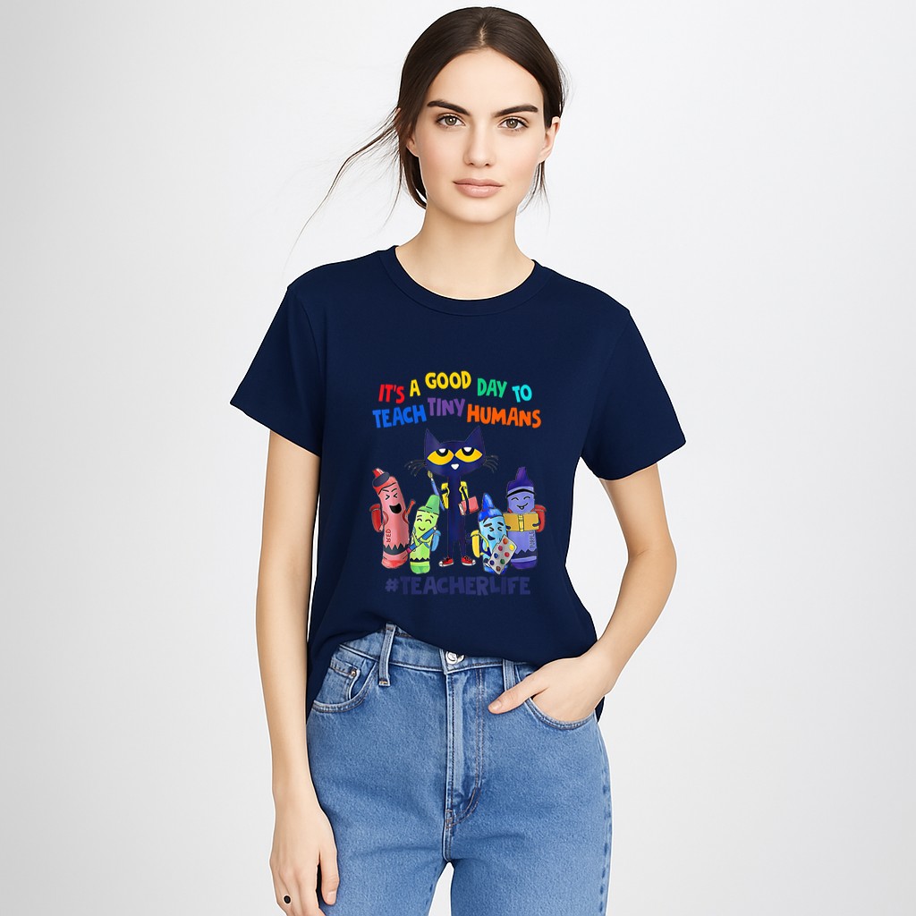 It's A Good Day To Teach Tiny Humans Teacher Life Cat Crayon T-Shirt