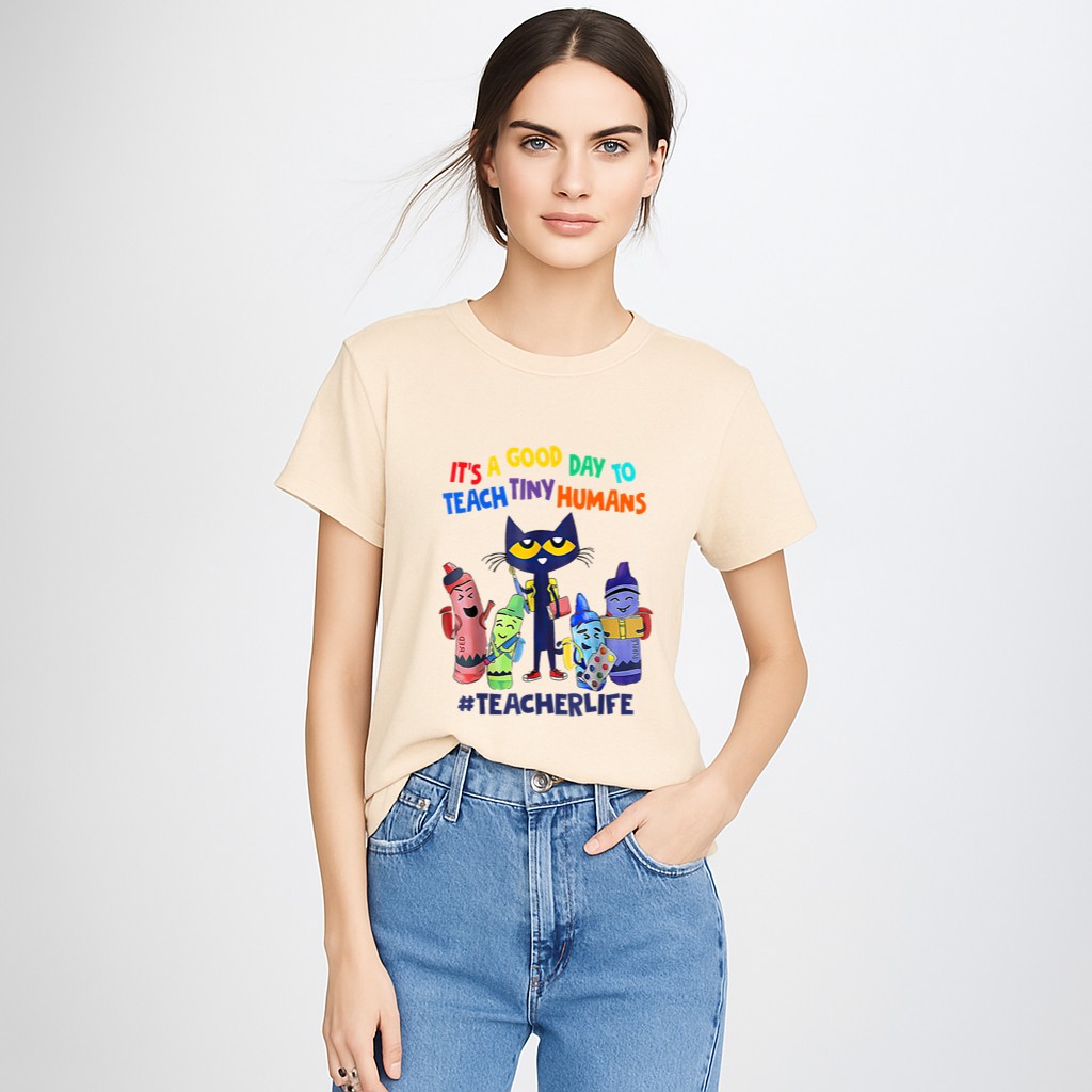 It's A Good Day To Teach Tiny Humans Teacher Life Cat Crayon T-Shirt