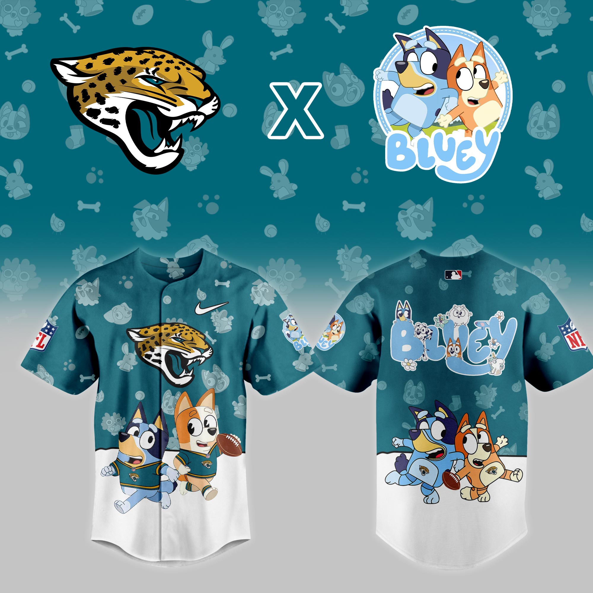 Jacksonville Jaguars NFL x Bluey Night Personalized Baseball Jersey For Fans