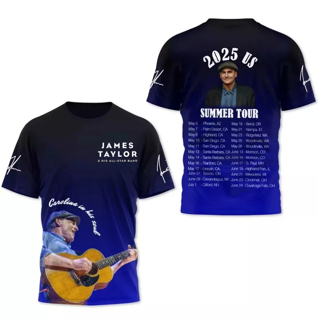 James Taylor 2025 US Summer Tour Signature 3D T-Shirt Music Lovers Gifts